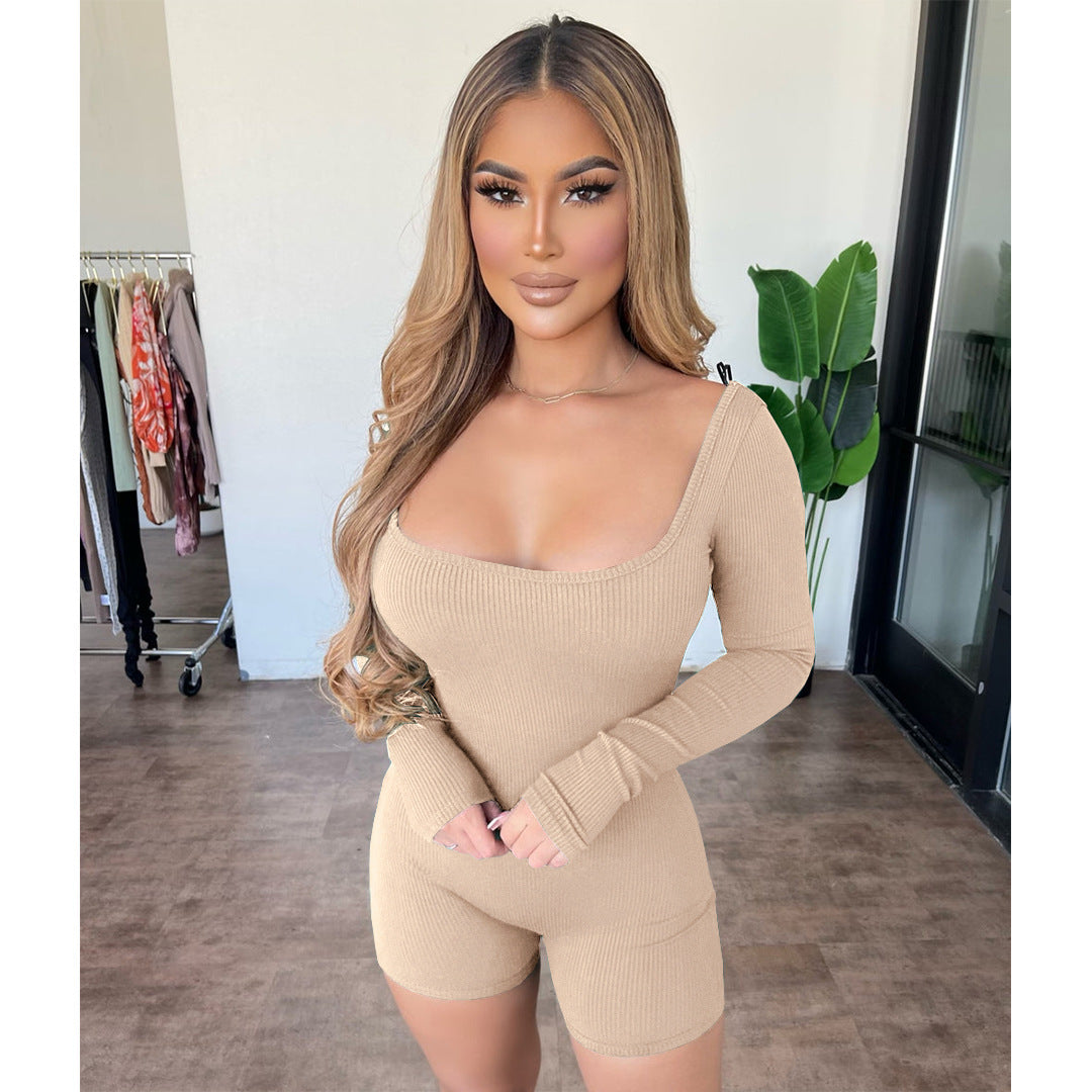 Women Clothing Goods Comfortable Rib Fabric Solid Color Sexy Backless Jumpsuit