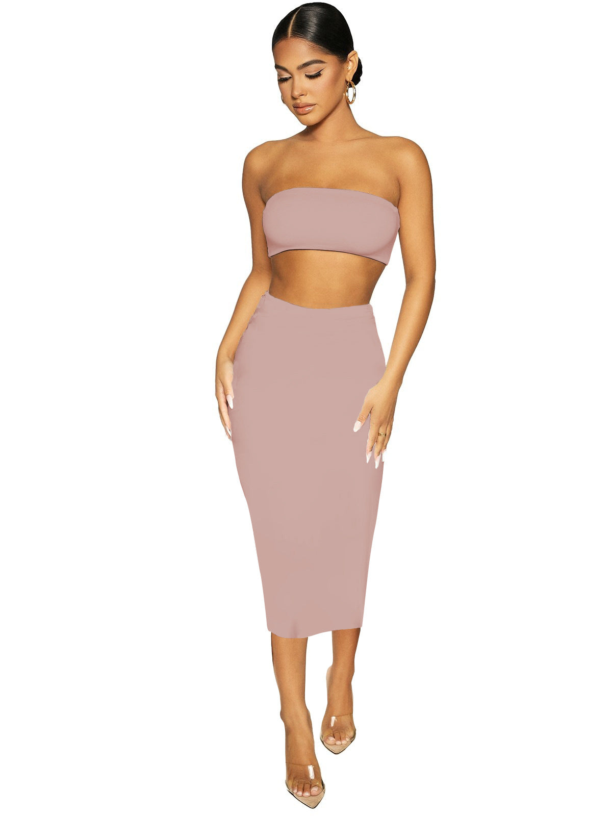 New Women Clothing Sexy Bandeau cropped Two-Piece Street Tight Skirt Set Summer