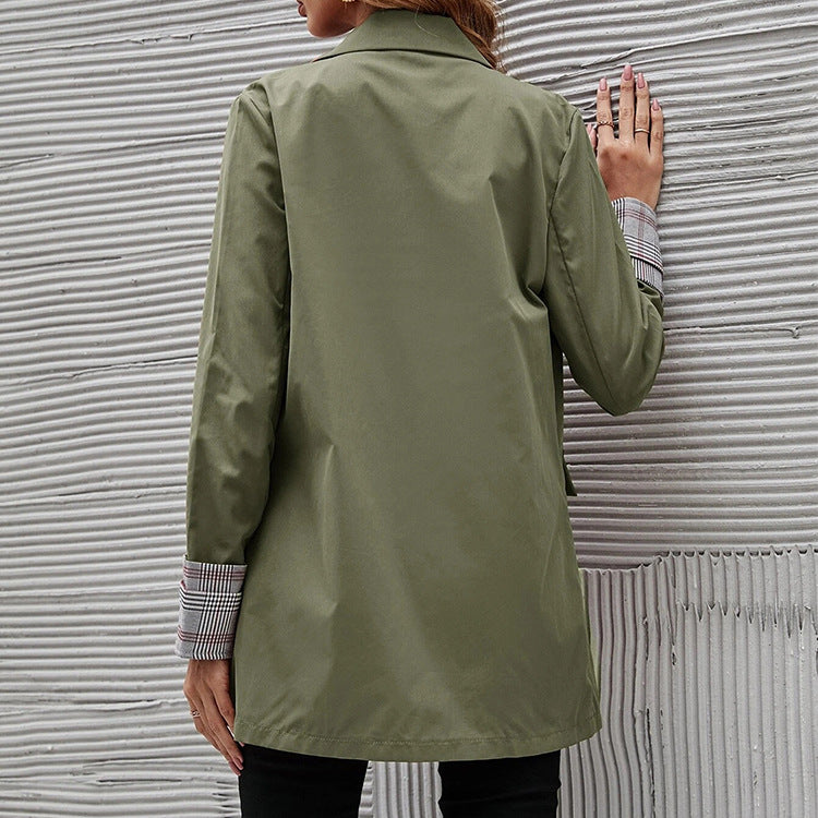 Autumn Winter Women Clothing Solid Color Polo Collar Button Slim Graceful Blazer