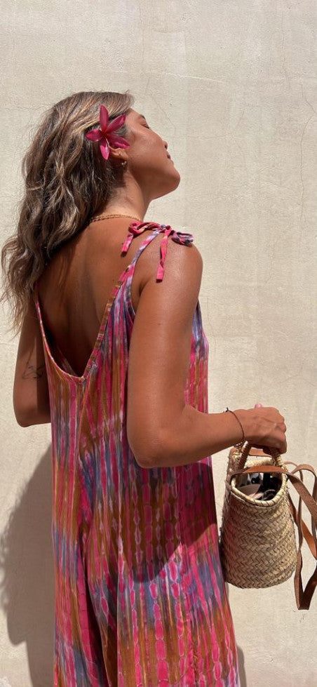 Printed Jumpsuit Summer V Neck Printed Loose Lace Up Jumpsuit