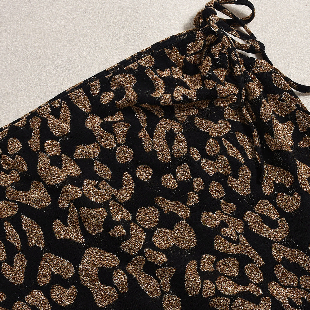 Women Pants Personality Slit Drawstring Lace Stretch Leopard Print Skirt