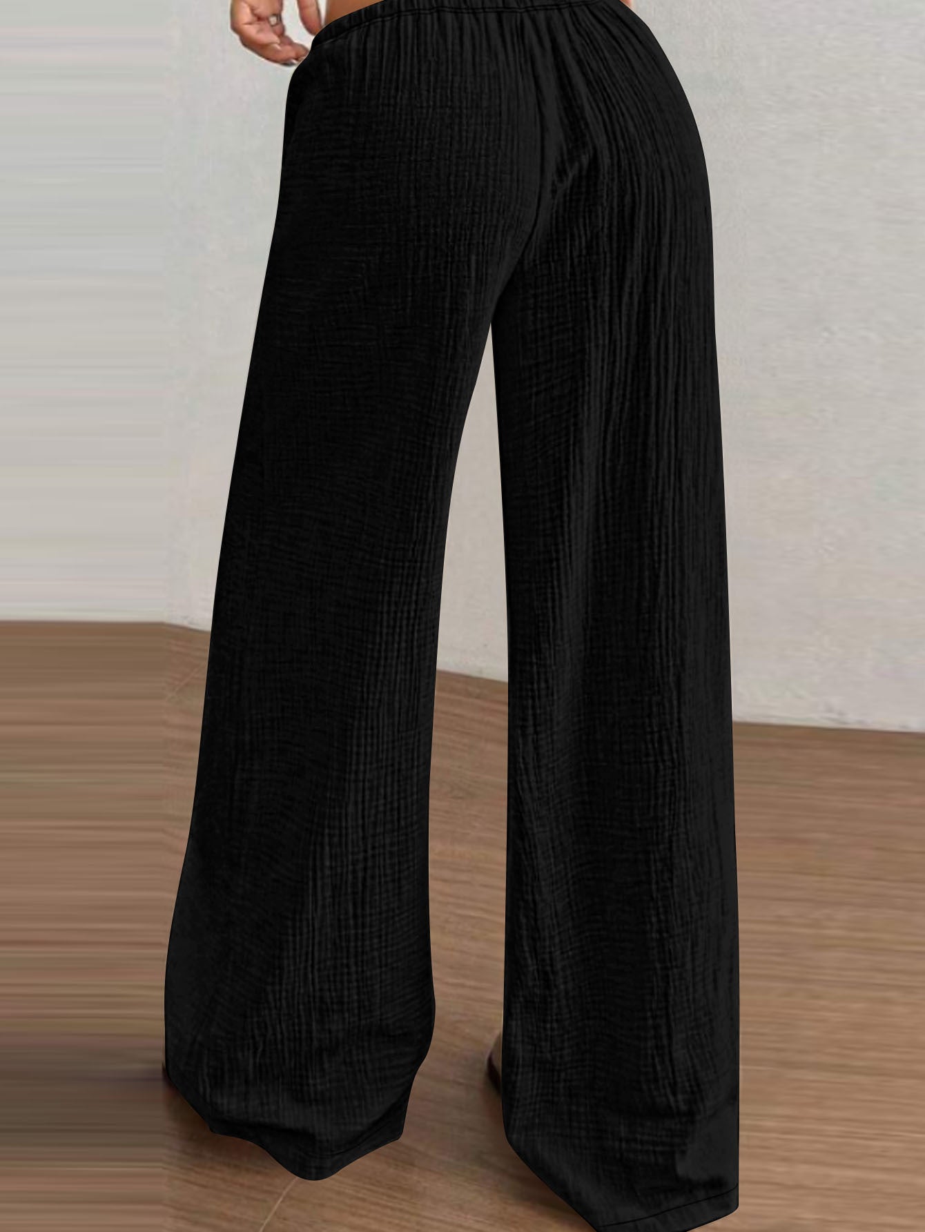 Autumn Solid Color Wide Leg Pants Fashionable Simple Elastic Waist Drawstring Casual Pants Women Clothing