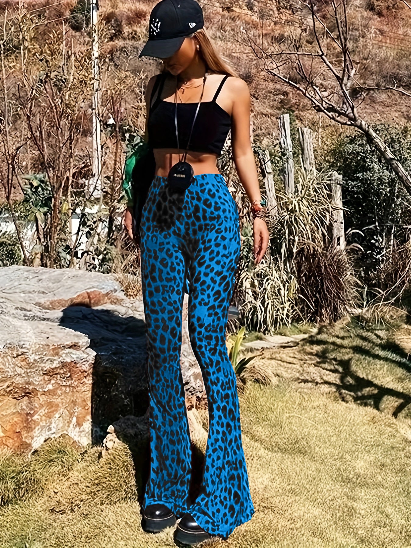 Leopard Print Pants Trendy Skinny Sheath Printed Bell Bottom Pants Women Casual Pants