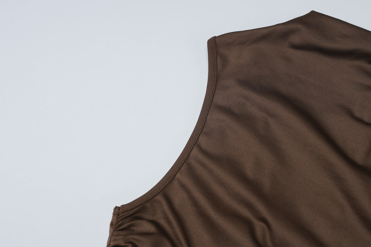Summer Personality Slim Fit Pleated Sheath Side Slit Sleeveless Dress Women