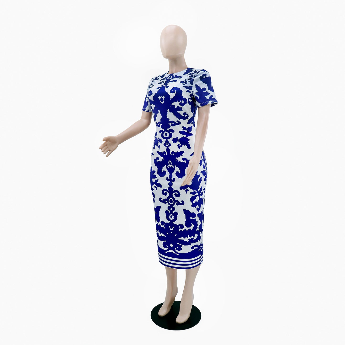 Women Elegant Printing Slim Fit Hip Short Sleeve Dress