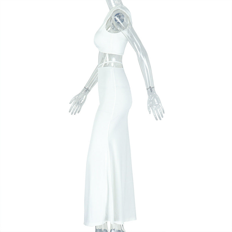 Sexy Women Wear Solid Color Elegant Casual Cropped Skirt Tube Top Diagonal Collar Top Sheath Dress Two Piece Sets