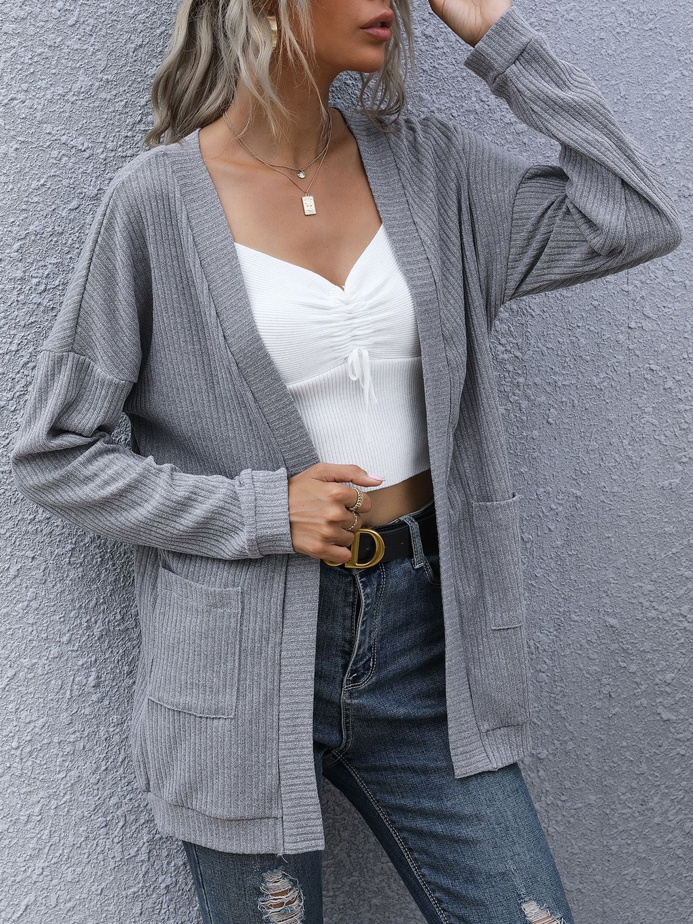 Autumn Winter Casual Women Wear Basic Long Sleeve Solid Color Long Sweater Cardigan