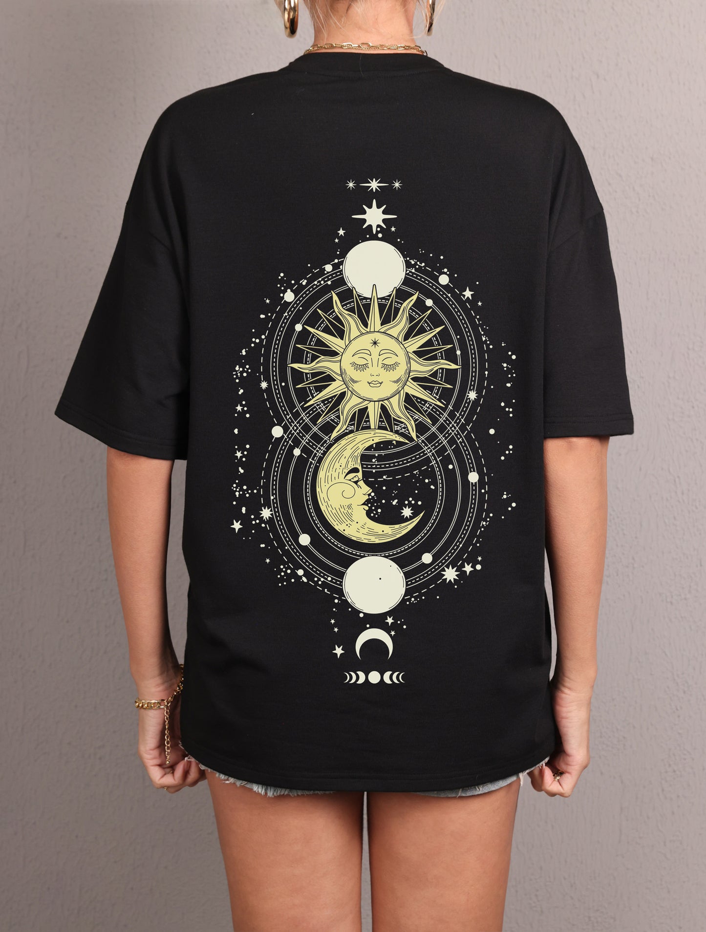 Spring Autumn Women Clothing Casual Sun Moon Pattern Printed Top