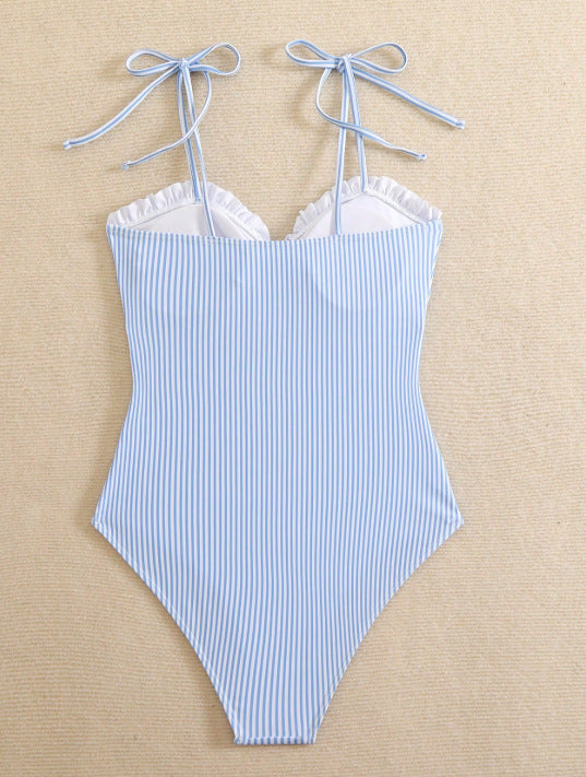 Women One Piece Swimsuit Striped Printed Bare Back Sexy Swimsuit