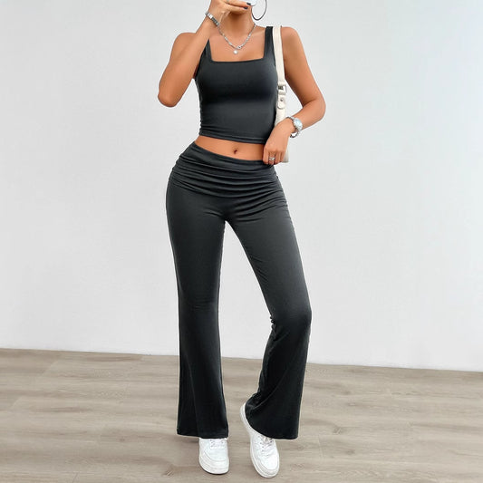 Yoga Clothes Sports T shirt Bootcut Trousers Two Piece Set Women Clothing Spring Summer