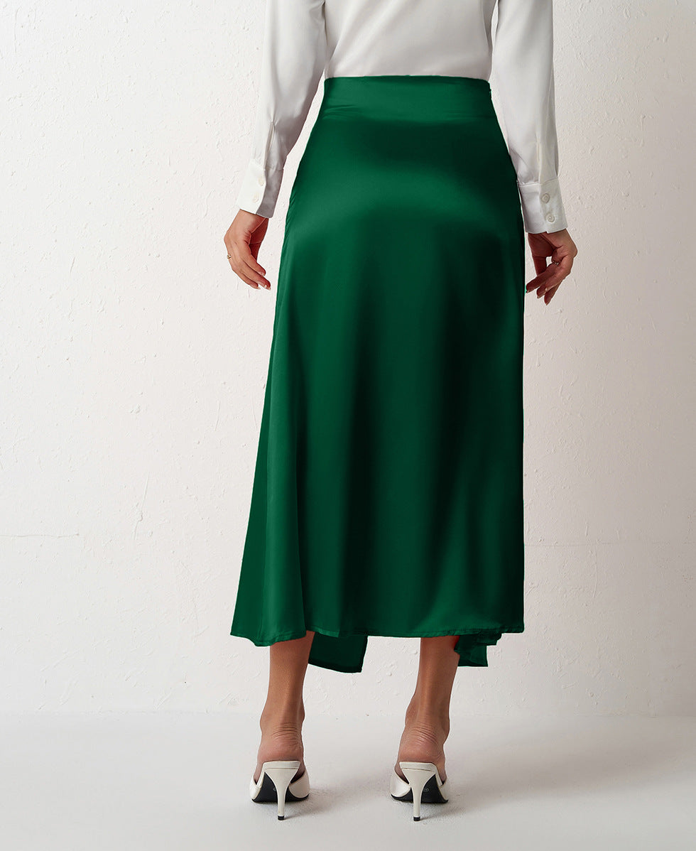 Women Clothing High Waist Slit Satin Long Skirt Pleated Skirt Zipper Fishtail Hip Skirt
