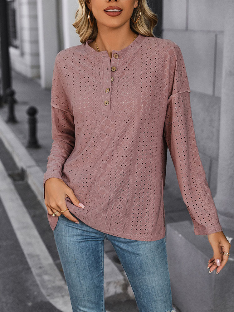 Fall Women Clothing Long Sleeve Solid Color Knitted Jacquard Top Women
