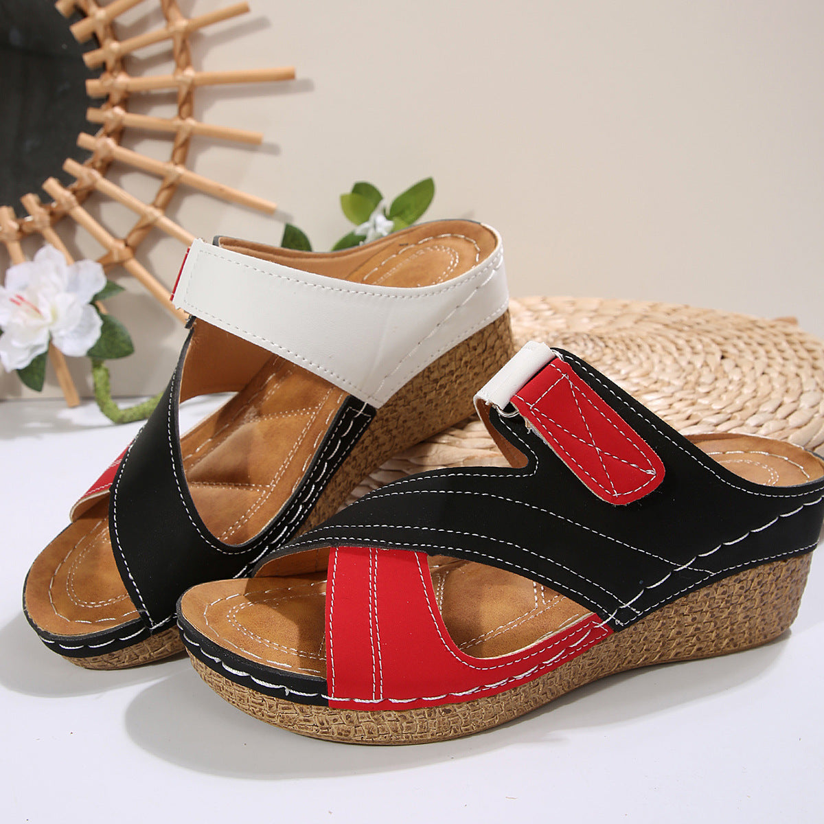 Slippers Women Sewing Line Lightweight Wedge Beach Slippers