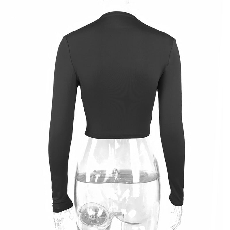 Winter Women Clothing Sexy Slim Fit Cropped Half Turtleneck Short Long Sleeve Top