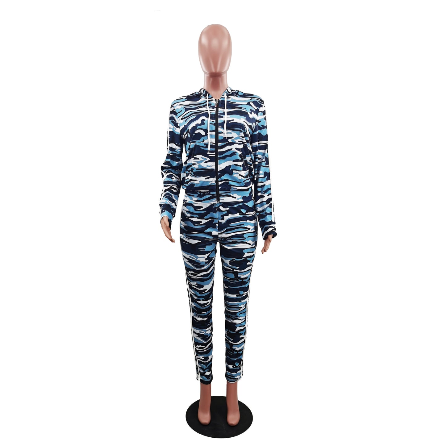 Camouflage Sports Printing Fall Winter Coat Trousers Two Piece Sets