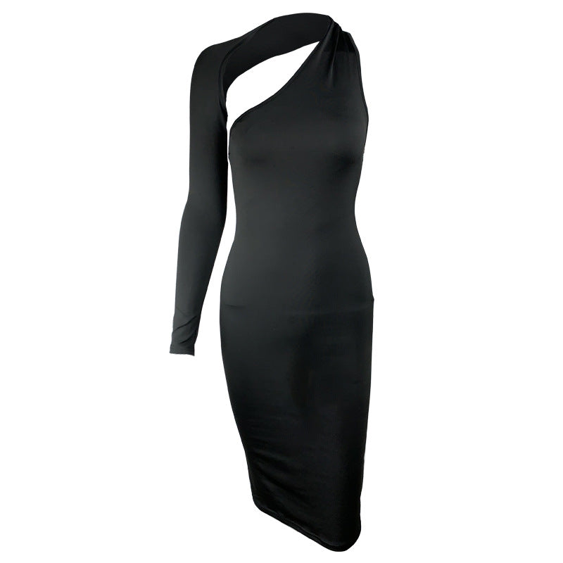 Spring Summer Women Clothing Single Sleeve Irregular Asymmetric Sexy Slim Dress Dress Dress