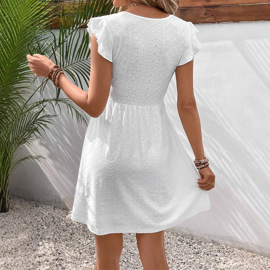 Summer Knitted Jacquard Hollow Out Cutout Stretch Dress Lace Dress