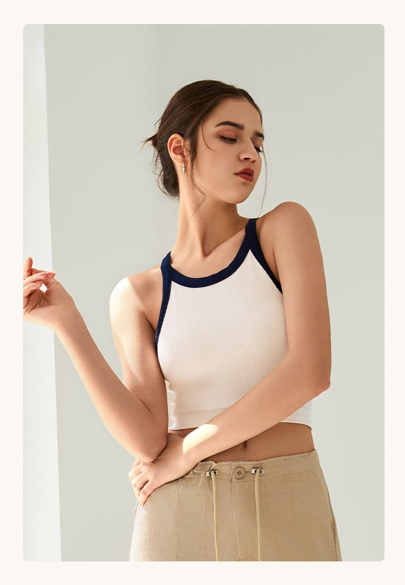 Autumn Winter Contrast Color High Elastic Sports Underwear Women Bra Yoga Clothes Vest Fixed Cup