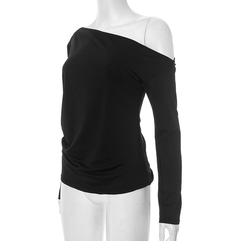 Women Clothing Summer Casual Long Sleeve Shoulder Solid Color Top