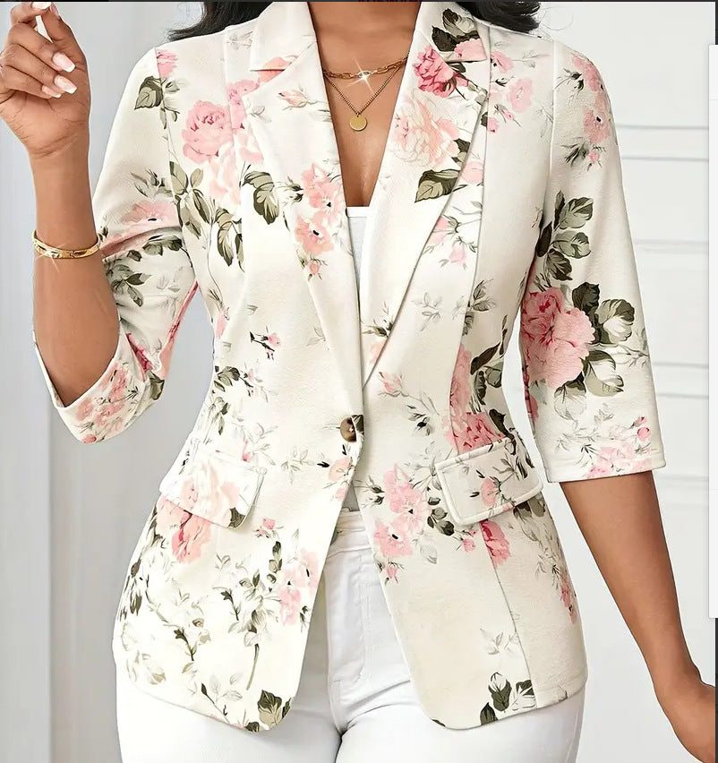 Refined Stylish Printed Small Blazers Turn down Collar Coat