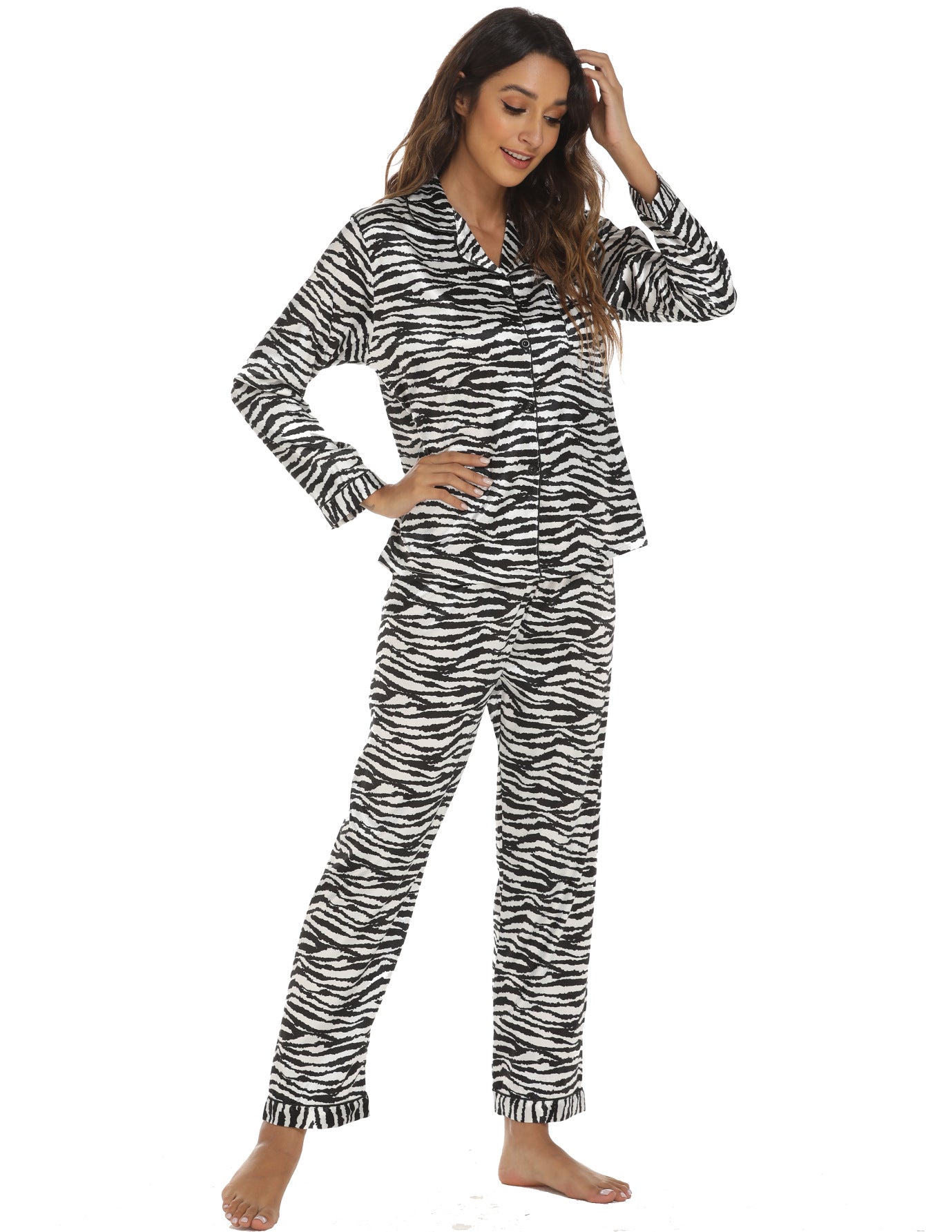 Home Wear Suit Pajamas Women Satin Cardigan Long Sleeve Long Sleeve Autumn