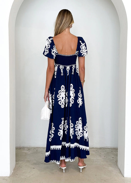 Summer Women Clothing Vacation Printed Beach Dress Smocking Dress Women