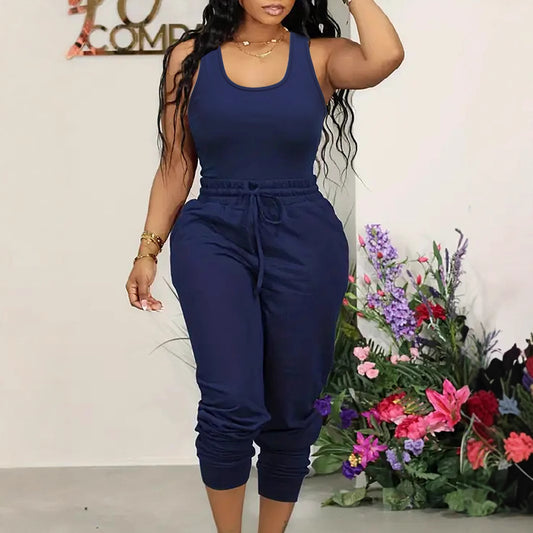 Women Clothing Elegant Vest Pants Sets Casual Solid Color