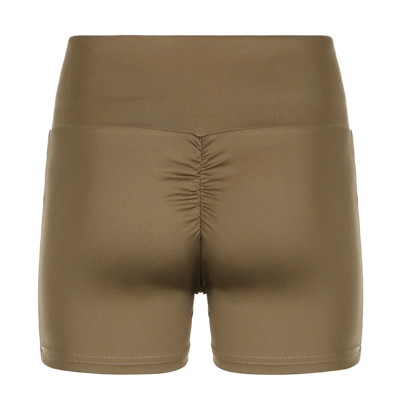 Casual Women Solid Color Basic Camisole Drawstring Lace up High Waist Peach Hip Shorts Set