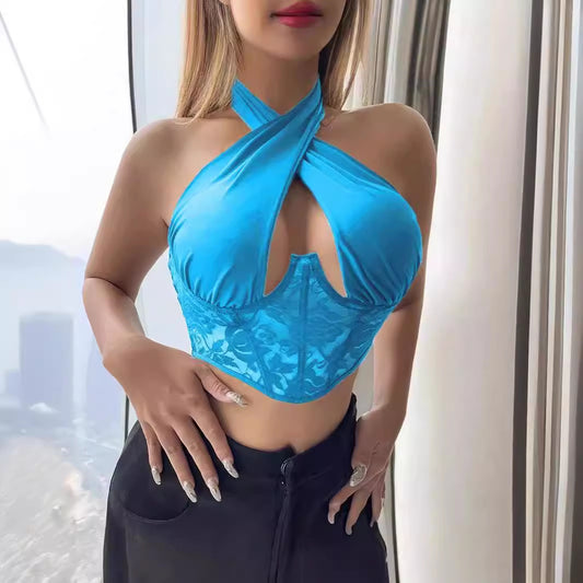 Sexy Top Sexy Lace Women Clothing Halter Wrapped Chest Steel Ring Boning Corset Sexy Clothing