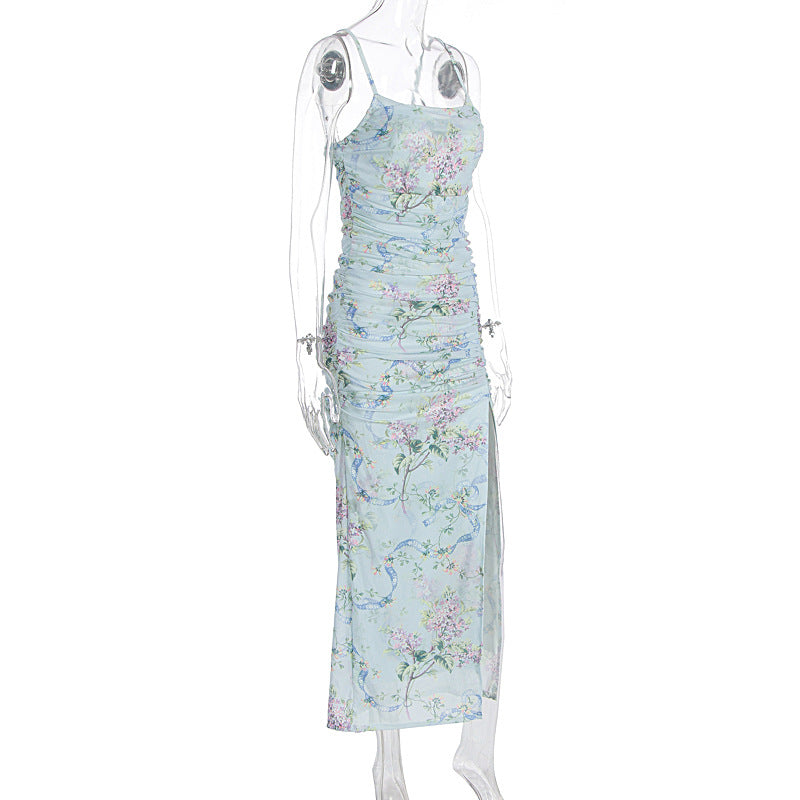 Summer Women Clothing Sexy Entry Lux Floral Spaghetti Straps Slimming Dress