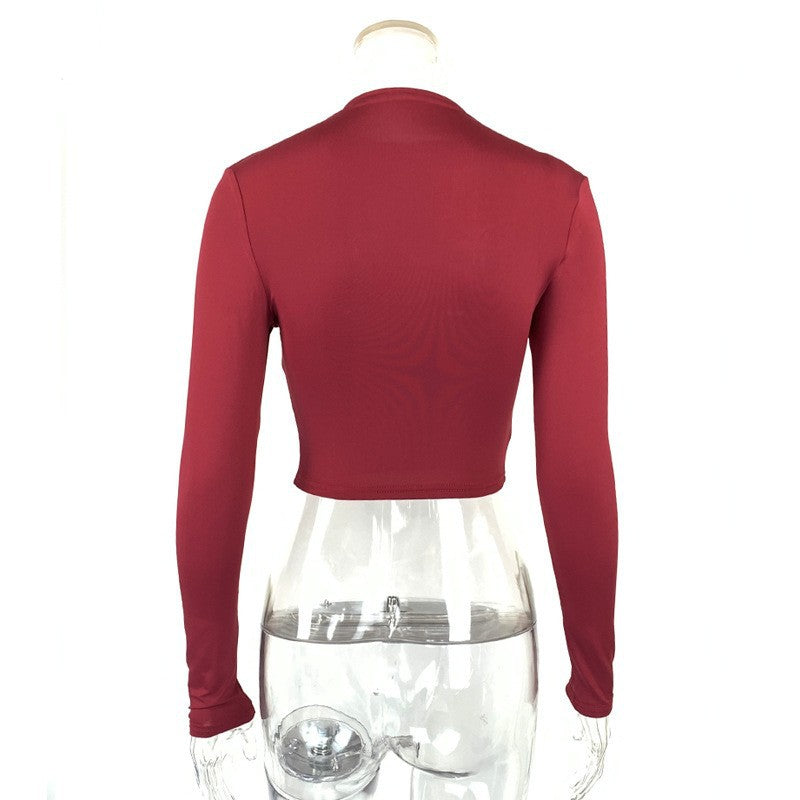 Winter Women Clothing Sexy Slim Fit Cropped Half Turtleneck Short Long Sleeve Top