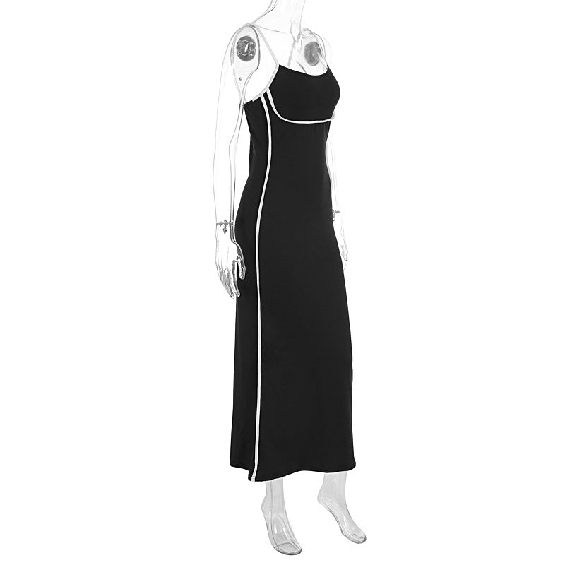 Summer Women Color Matching Sling Skinny Sheath Stretch Dress
