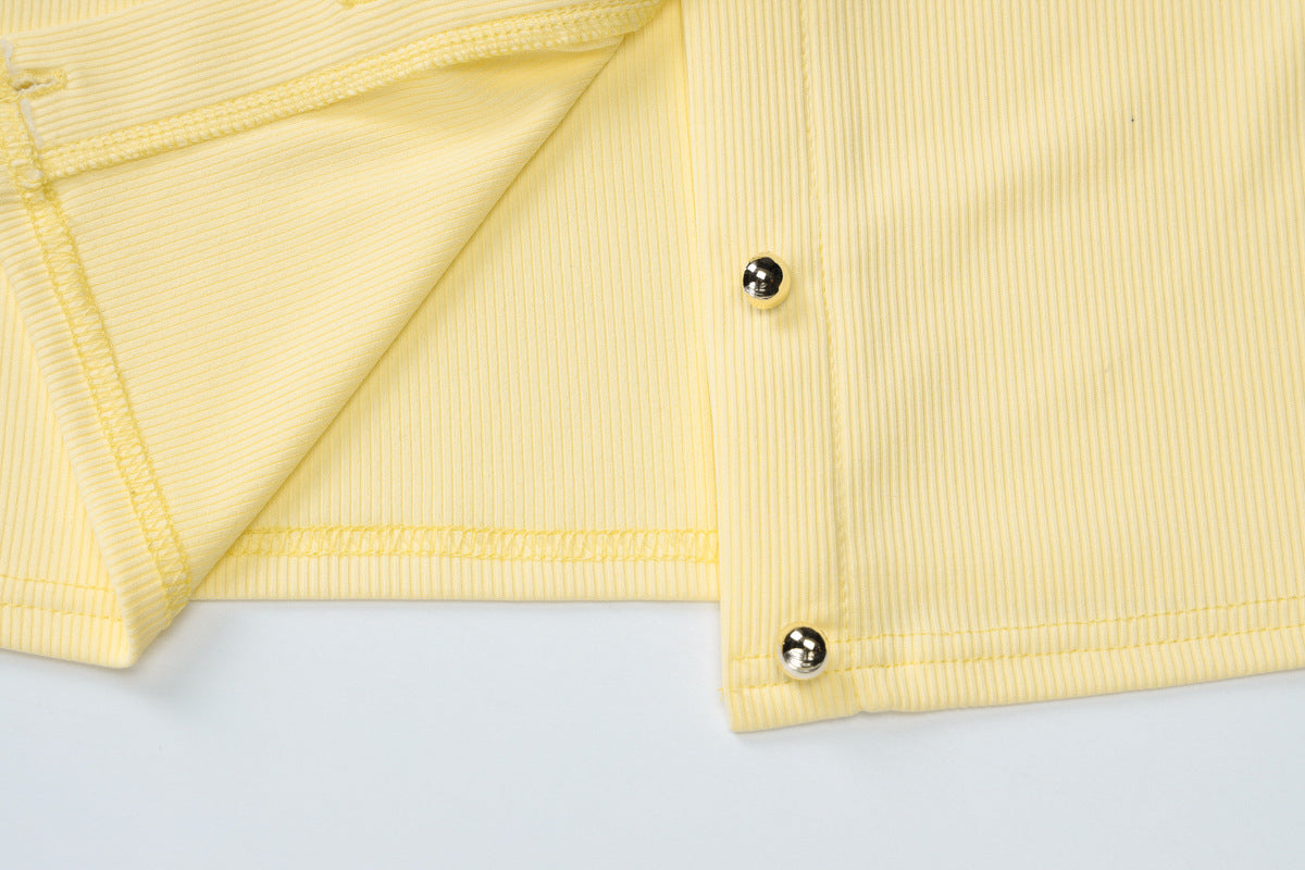 Best Seller in Women Clothing Summer Street Shooting Cardigan Button Solid Color Slim Fit Long Sleeves Top