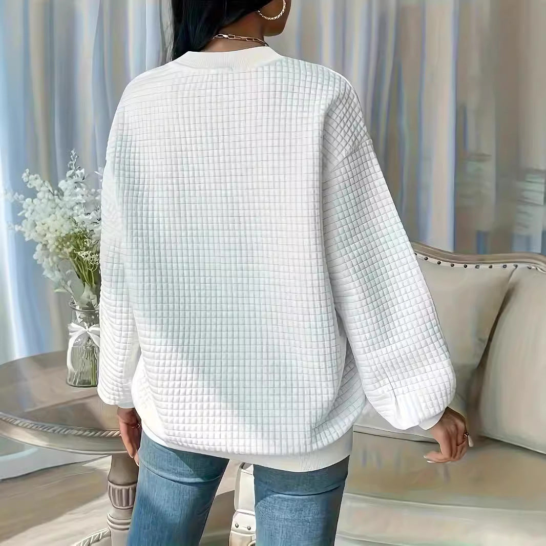 Fall Winter Round Neck Solid Color Long Sleeve Women Sweatshirt