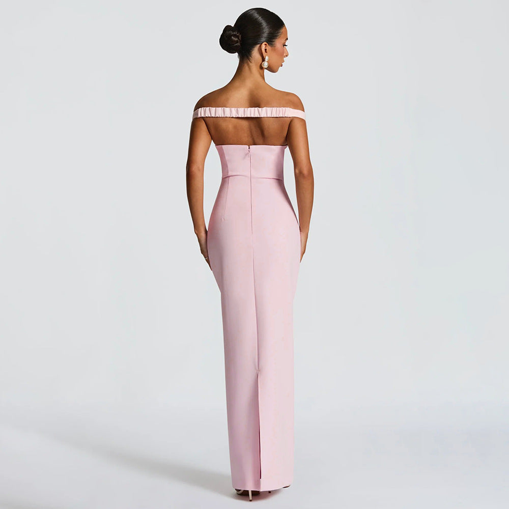 Elegant Tube Top Solid Color Dress Sexy Sleeveless Slim Fit Backless Dress