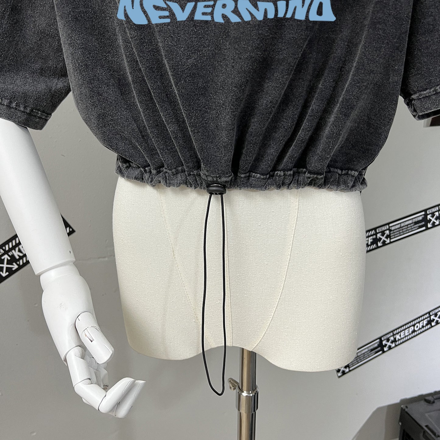 Trendy Age Reducing Pure Cotton Retro Washed Distressed All Matching Drawstring Short Simple Short-Sleeved T shirt Women