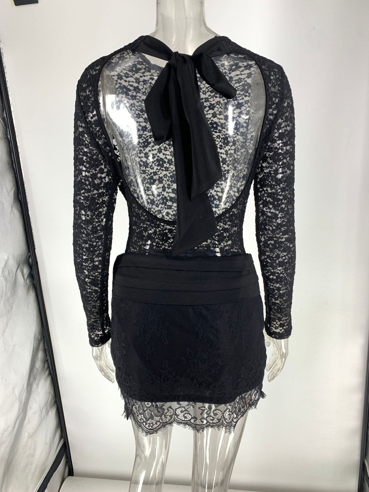 Satin Bow Lace Tights Mini Hip Skirt Two Piece Sets Women