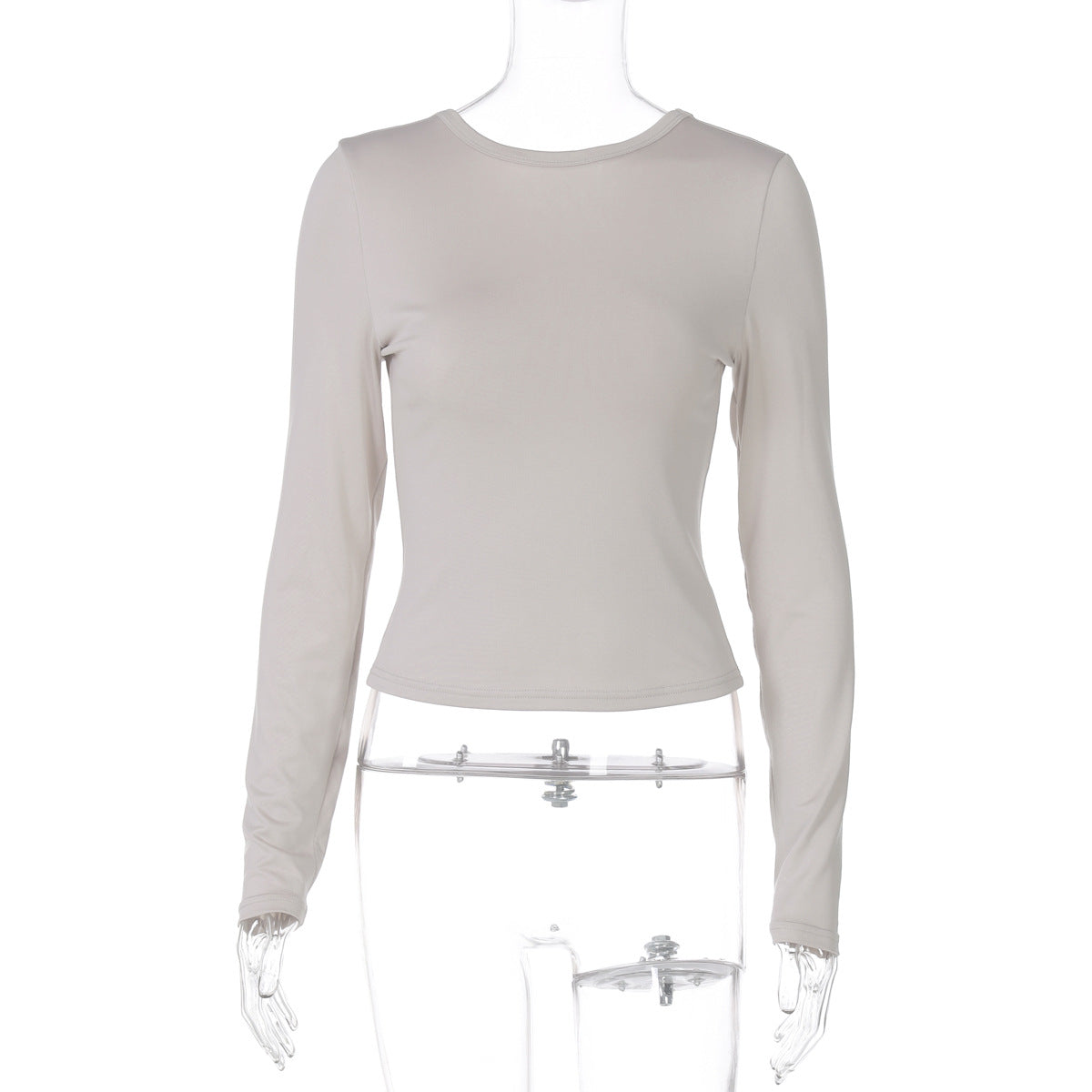 Women Clothing Summer Sexy Slim Fit Slim Backless Solid Color Long-Sleeved Top