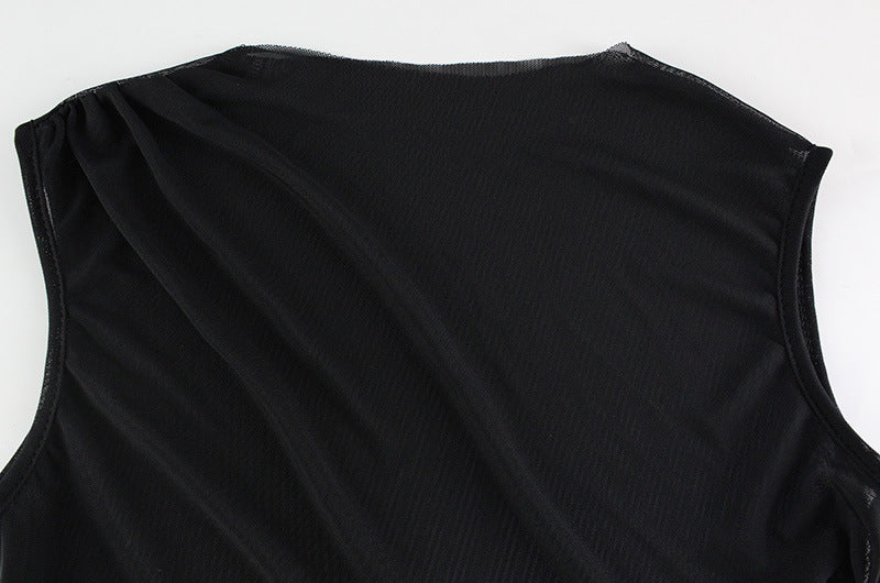 Elegant Women Clothing Mesh See through Sleeveless Slim Fit Sexy Dress Overskirt Long Blouse for Women