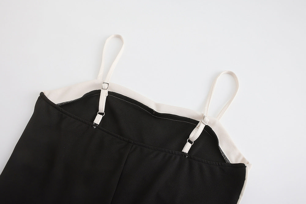Women Clothing Spring Color Contrast Slim Strap One Piece Trousers