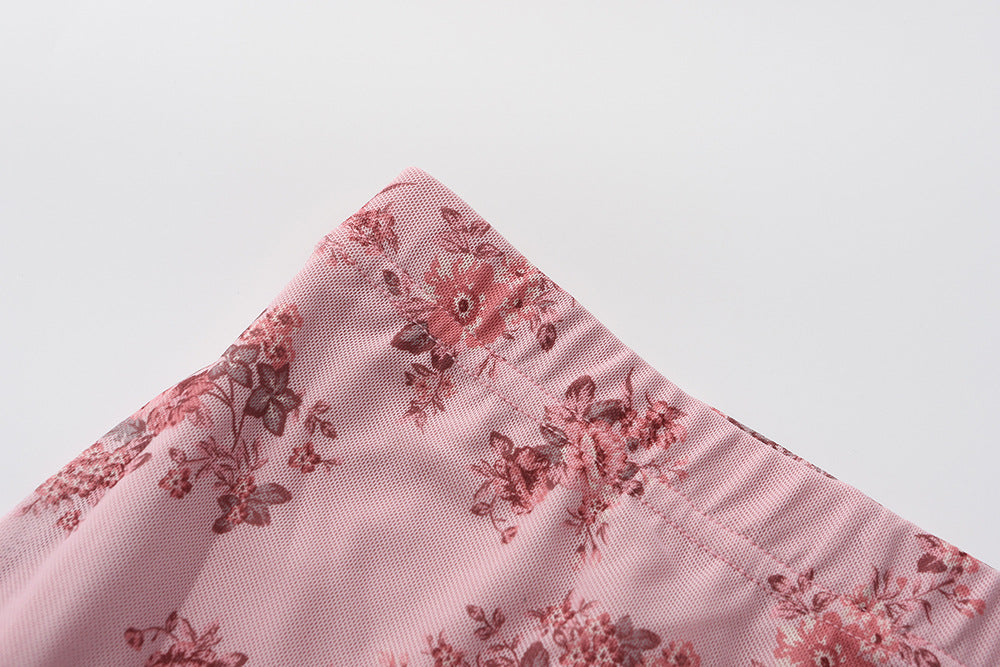 Summer Mesh Printed Skirt Sexy Tight Double Layer Fishtail Skirt