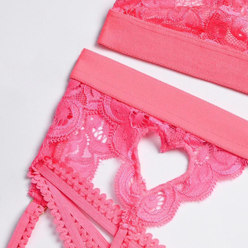 Lace Stitching Underwear Bow Criss Cross Garter Three Piece Set Female
