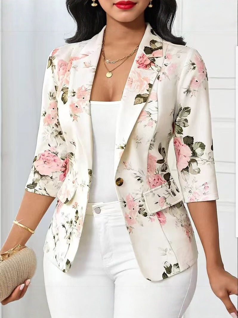 Refined Stylish Printed Small Blazers Turn down Collar Coat