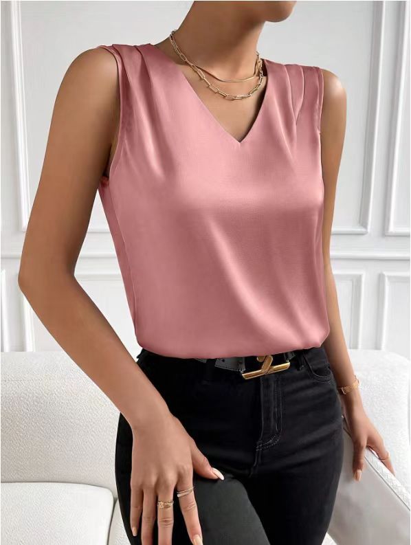 Women Satin Tank Top Office Vest Bottoming Top