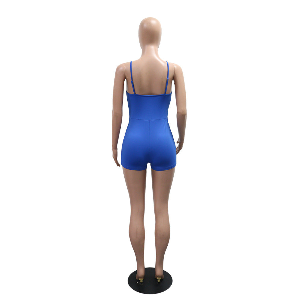 Summer Women Clothes Sexy Solid Color Tight Strap Jumpsuit
