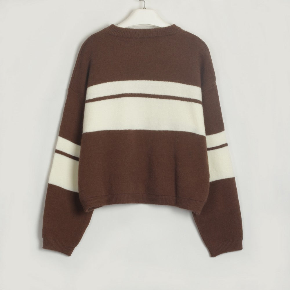 Women Clothing Colorblock All Matching Top Simple Classic Casual Sweater