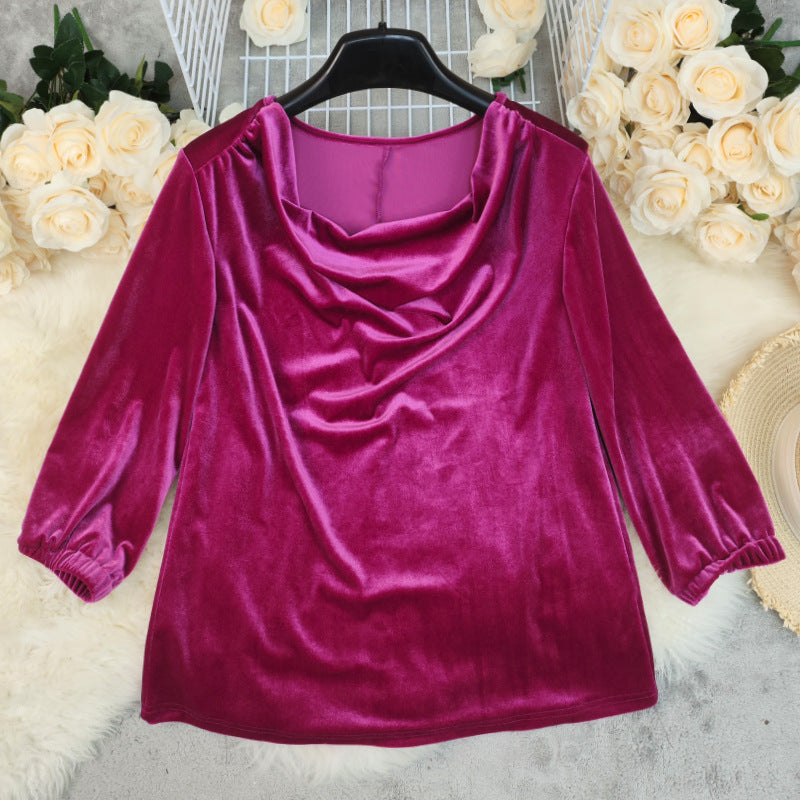 Autumn Solid Color Cool Long Sleeve Loose Korean Velvet Top