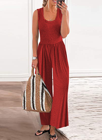Summer Women Solid Color Sleeveless Jumpsuit