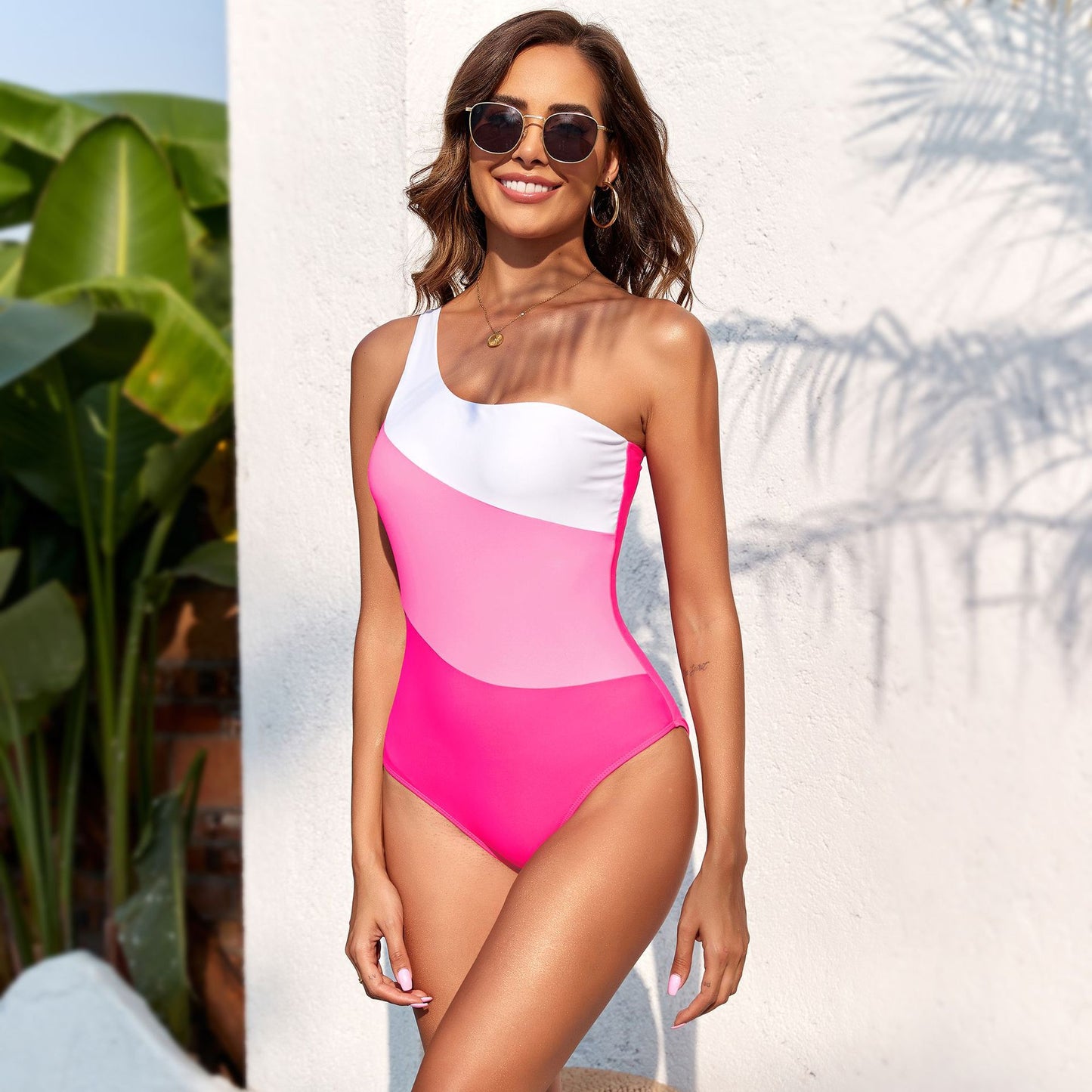 Swimsuit Solid Color Stitching One Piece Swimsuit Women Swimwear