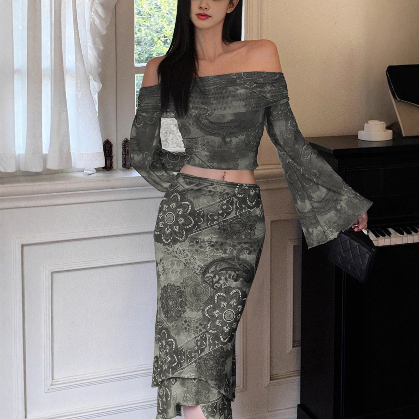 Vacation Skirt Sexy Slim Hip Irregular Asymmetric Double Layer Midi Skirt